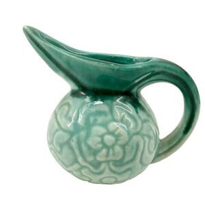 vintage miniature turquoise green Pitcher 2" tall handled jug mini art pottery